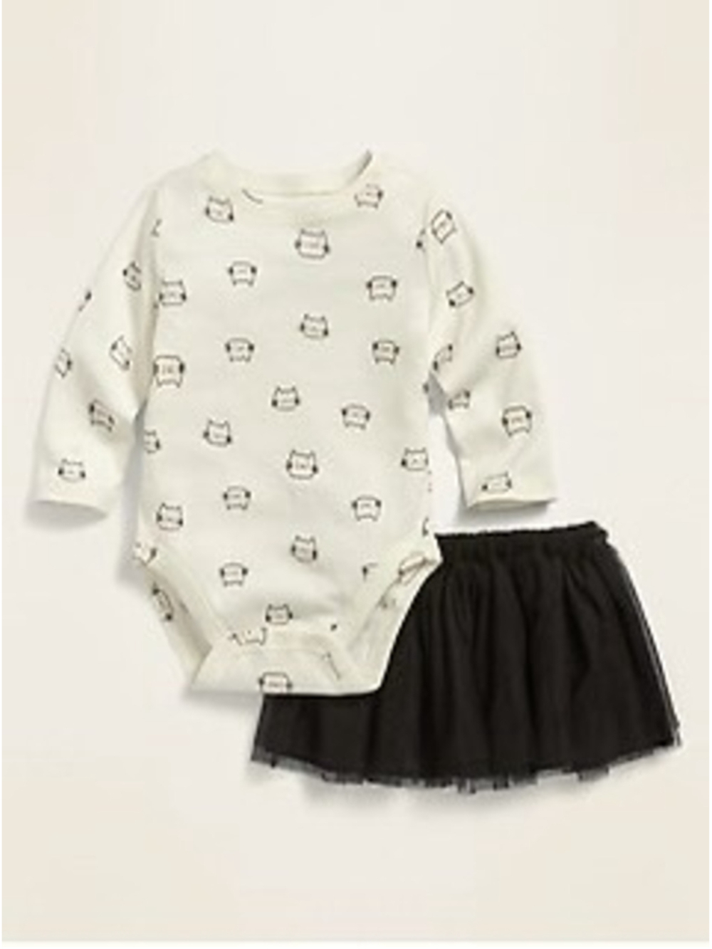 NWT Baby Old Navy Cat Print Long-Sleeve Bodysuit & Tulle Tutu Skirt Set 3-6mo